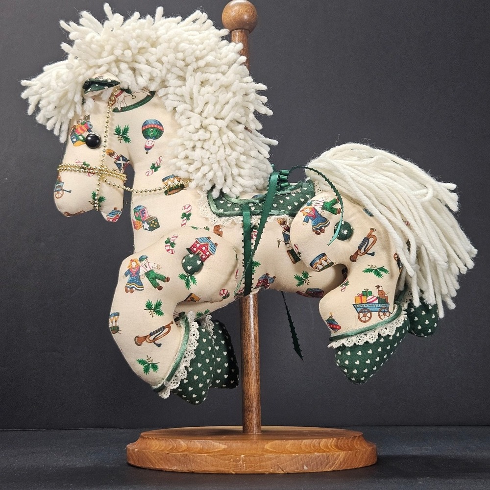 Vintage Stuffed Handmade Carousel Horse Christmas‎ Holiday Decor Figures Beige